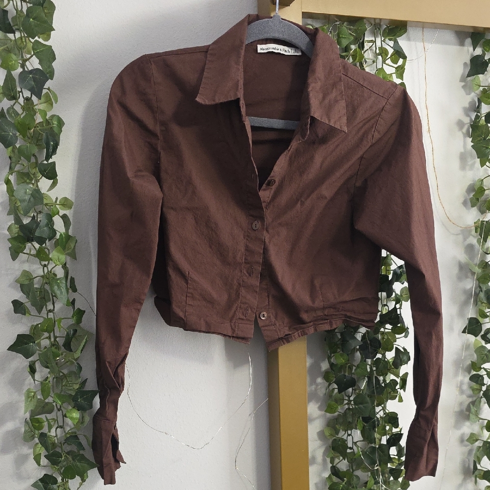 Sttetchy Abercrombie & Fitch Brown Button-Down Cropped Shirt